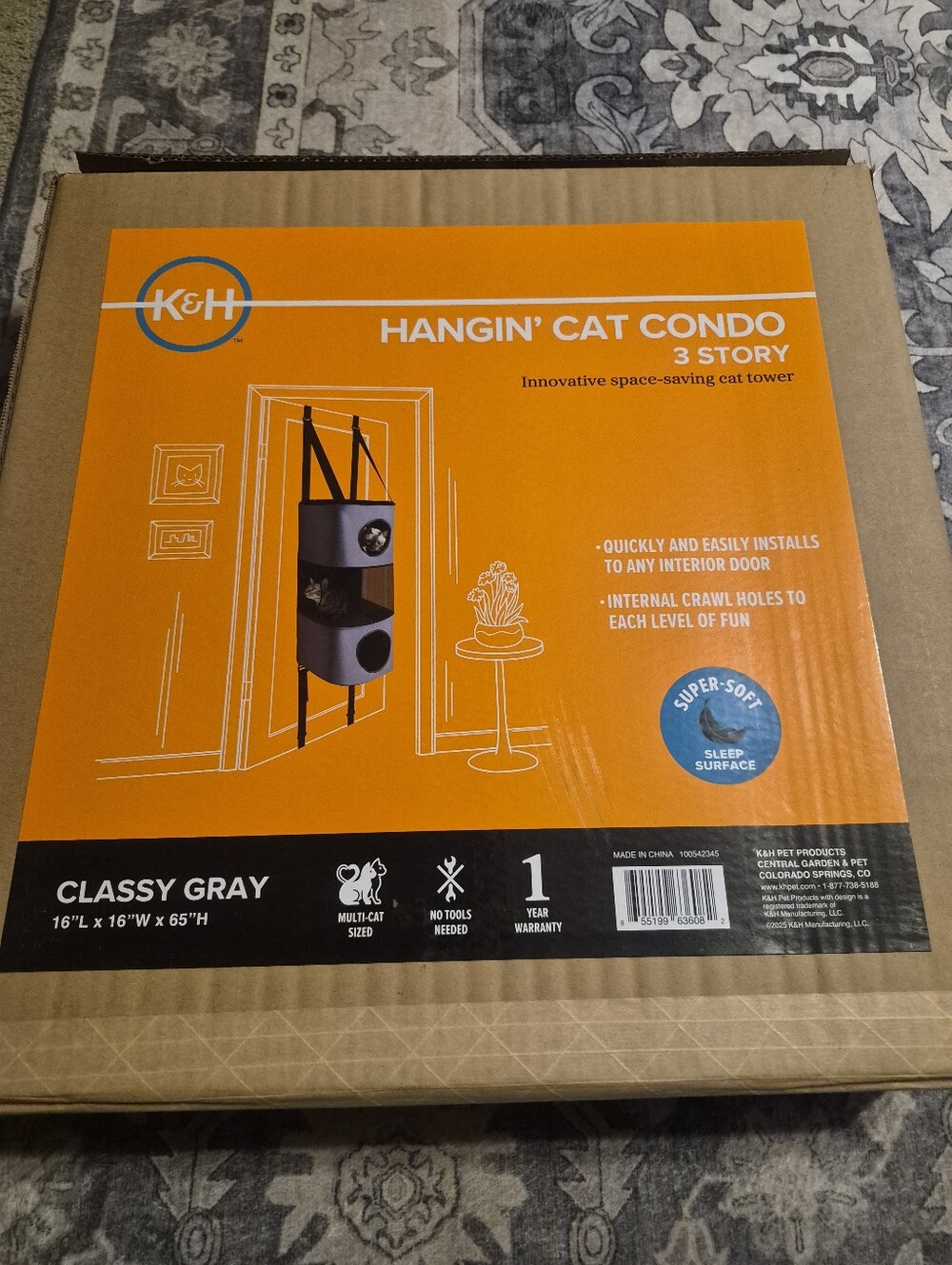 K&H Hangin' Cat Condo 3-Story in Classy Gray